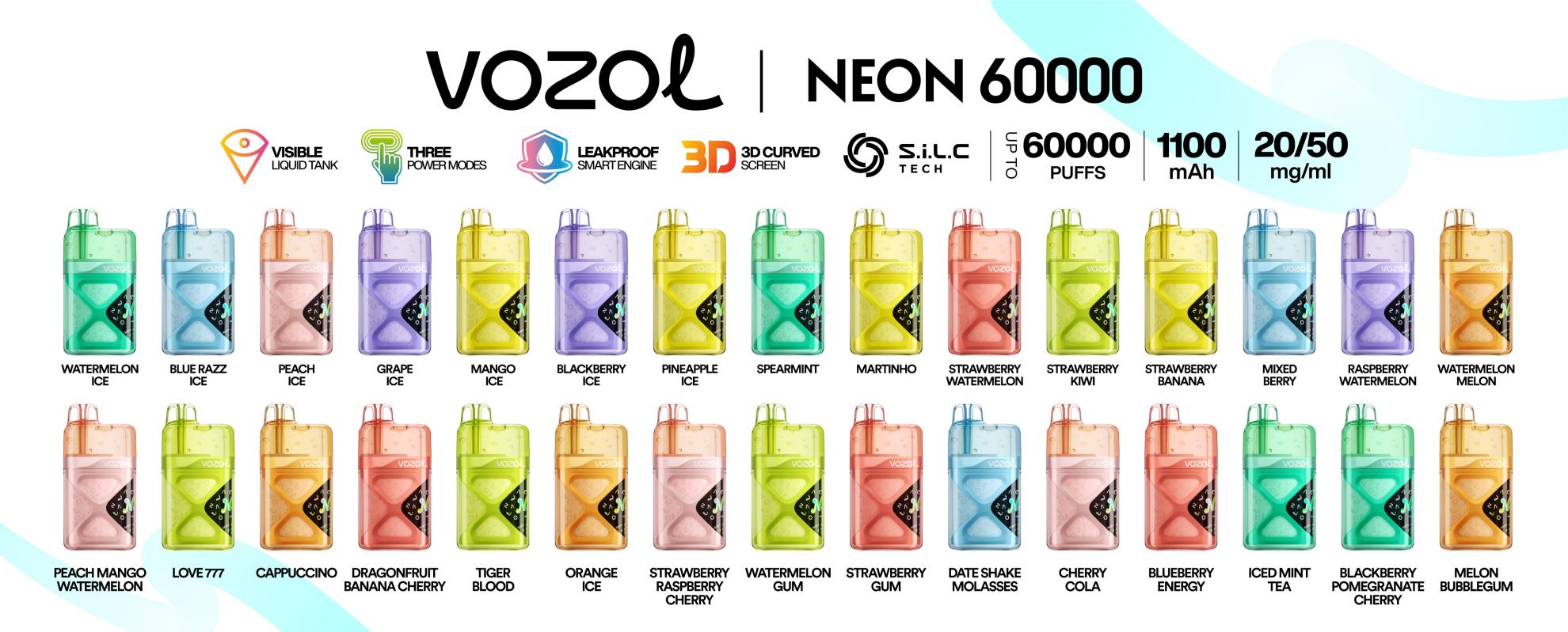 Flavor List of Vozol Neon 60000 Puffs